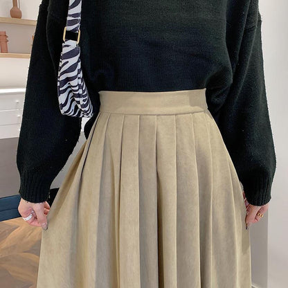 Women's  High Waist Pleated College Style Midi Skirt (5 Colors)