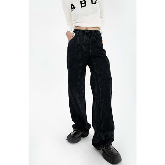 Women's High Waist Vintage Straight Baggy Streetwear Wide Leg Denim Pants (2 Colors)