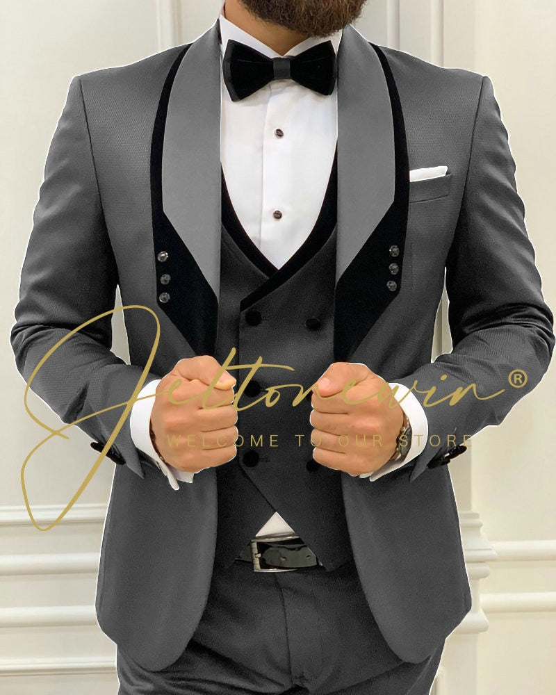 Men's Fashion Wedding Slim Fit 3 Piece Groom Tuxedo Suit - Collection 1 (8 colors)