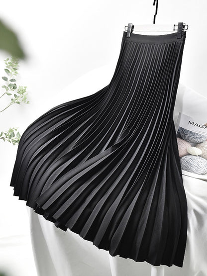 Women's Elegant Chic Solid Pleated High Waist Luxury Fashion With Elastic Skirt (10 Colors)