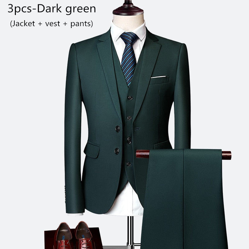 Men's 3 piece slim solid color business office suit (Jacket+Pant+Vest) - Collection 1 (7 Colors)