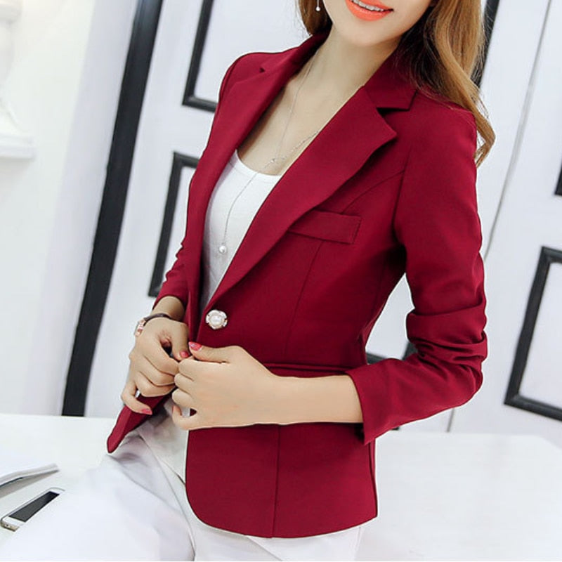 Women's Formal Single Button Notched Slim Pocket Blazer (10 Colors)