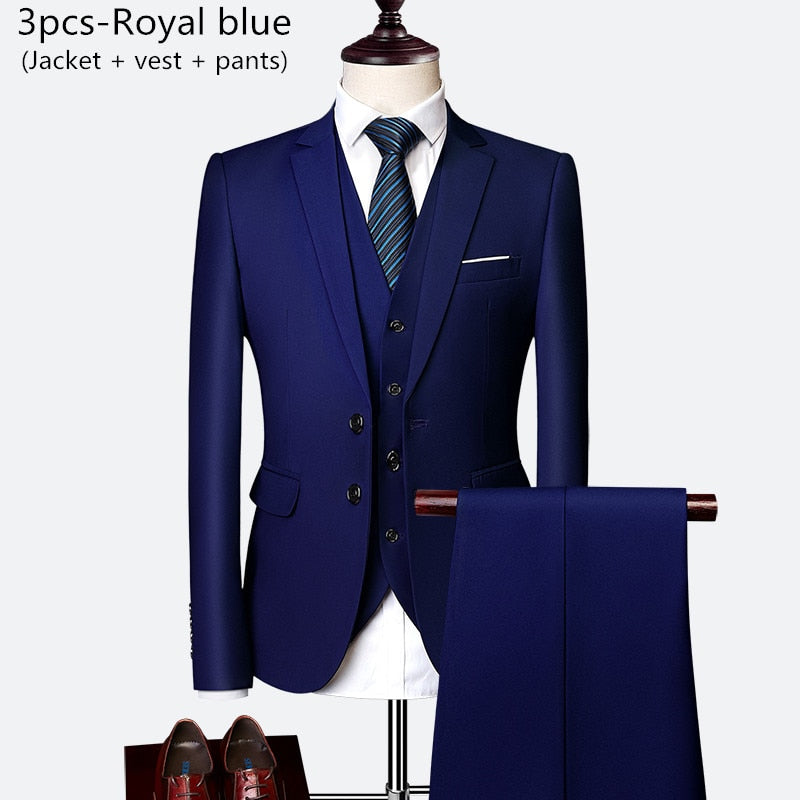 Men's 3 piece slim solid color business office suit (Jacket+Pant+Vest) - Collection 2 (7 Colors)