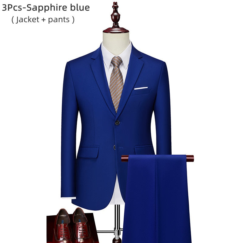 Men's 2 piece slim solid color business office suit (Jacket+Pant) - Collection 2 (7 Colors)