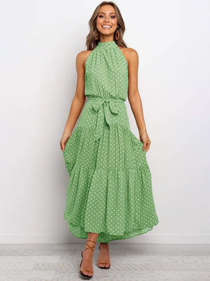 Women's Sexy Halter Polka Dot Strapless Sleeveless Long Dress  (12 Colors / Styles)
