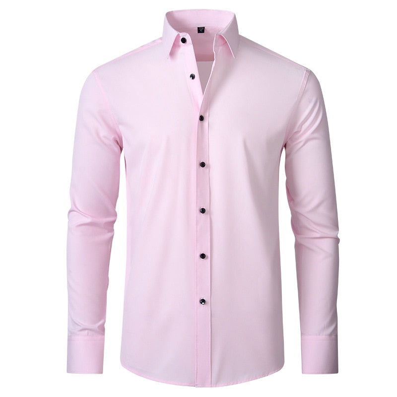 Men's elastic force non-iron long-sleeved business casual mercerized vertical shirt (9 Colors)