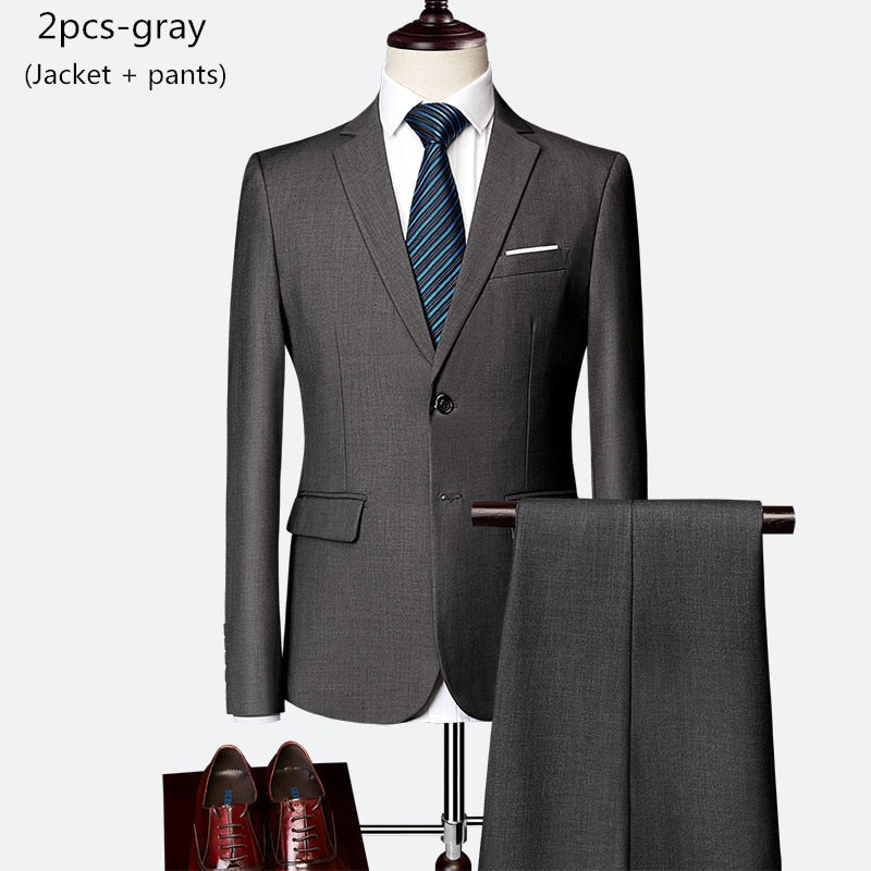 Men's 2 piece slim solid color business office suit (Jacket+Pant) - Collection 2 (7 Colors)