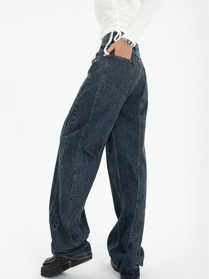 Women's High Waist Vintage Straight Baggy Streetwear Wide Leg Denim Pants (2 Colors)