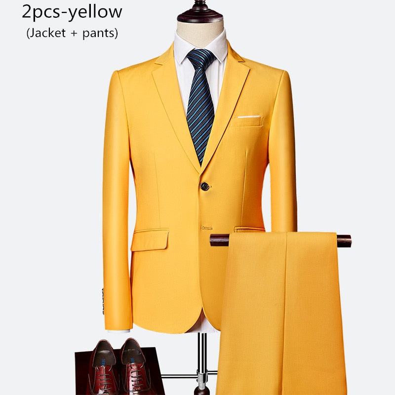 Men's 2 piece slim solid color business office suit (Jacket+Pant) - Collection 1 (7 Colors)