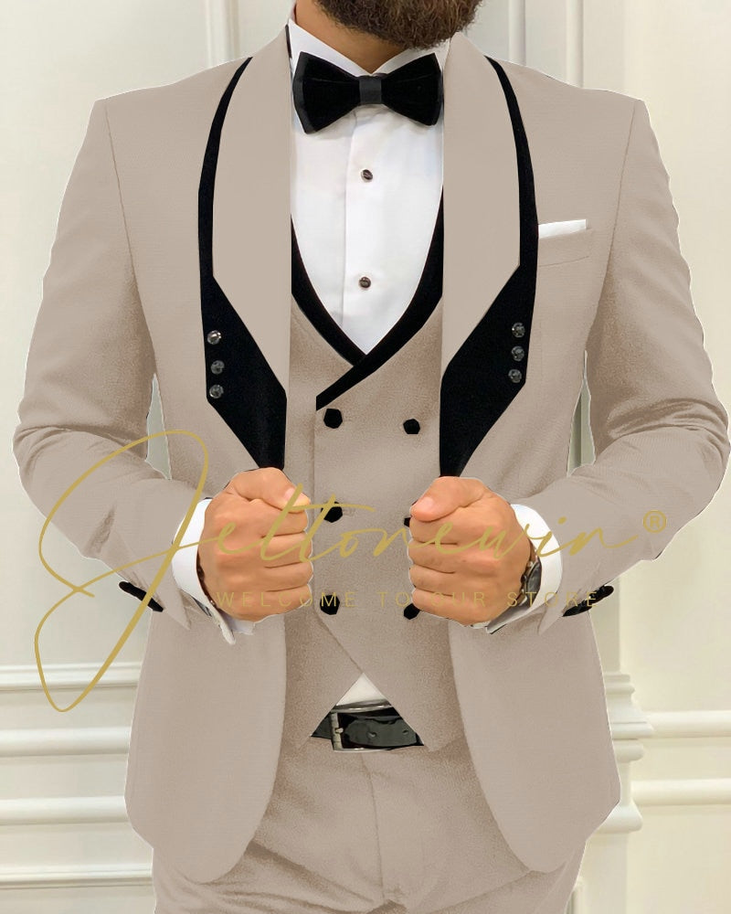 Men's Fashion Wedding Slim Fit 3 Piece Groom Tuxedo Suit - Collection 1 (8 colors)