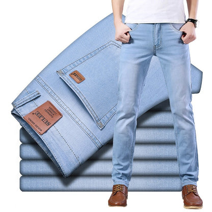 Men's Classic Style Business Casual Light Blue Stretch Cotton Denim (3 Colors)