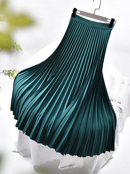 Women's Elegant Chic Solid Pleated High Waist Luxury Fashion With Elastic Skirt (10 Colors)