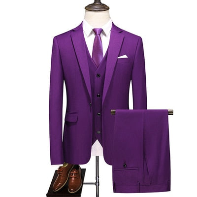 Men's 3 PC (Jacket+Pant+Vest) Poly Viscose Business Formal Solid color Suit - Collection 2 (3 Colors)