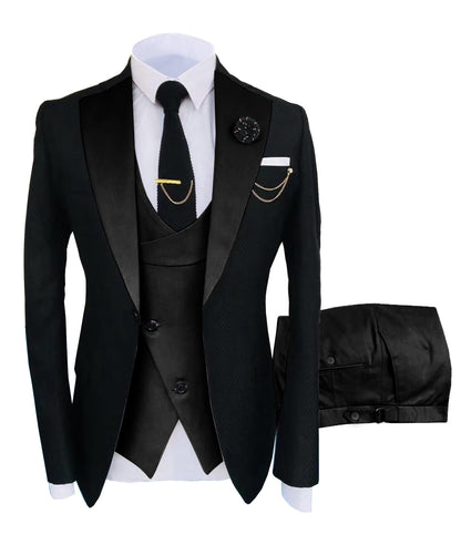 Men's Luxury Party Groomsmen Regular Fit Tuxedo 3 Peice Set Jacket+Trousers+Vest - Collection 1 (7 Colors)