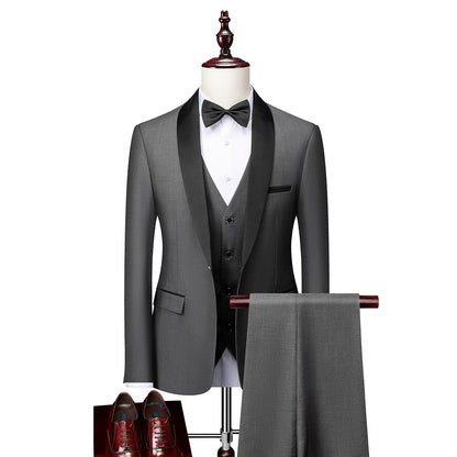 Men's 3 PC (Jacket+Pant+Vest) Polyester Viscose Wedding Party Tuxedo (9 Colors)