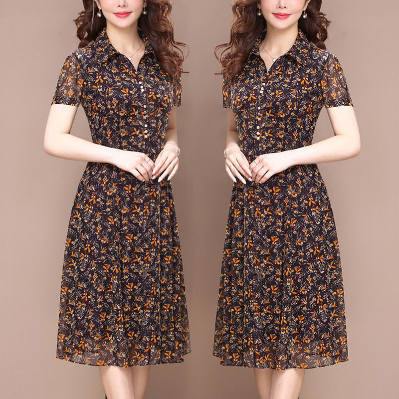 Women's Floral Print Long Sleeve Turndown Collar Casual Button Midi Dress (3 Colors)