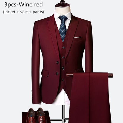 Men's 3 piece slim solid color business office suit (Jacket+Pant+Vest) - Collection 1 (7 Colors)