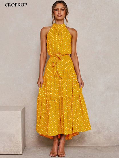 Women's Sexy Halter Polka Dot Strapless Sleeveless Long Dress  (12 Colors / Styles)
