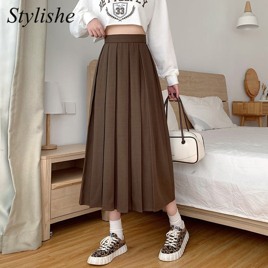 Women's Fashion High Waist Midi Elegant A Line Pleated Skirts (3 Colors)