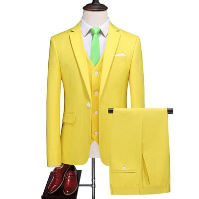 Men's 3 PC (Jacket+Pant+Vest) Poly Viscose Business Formal Solid color Suit - Collection 2 (3 Colors)