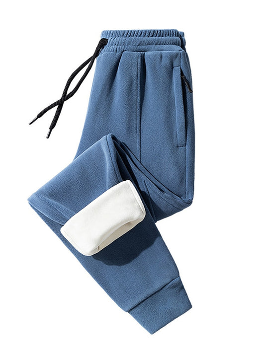 Men's Zip Pockets Thermal Fleece Thick Warm Joggers Sportswear Casual Track Sweatpants (3 Colors)