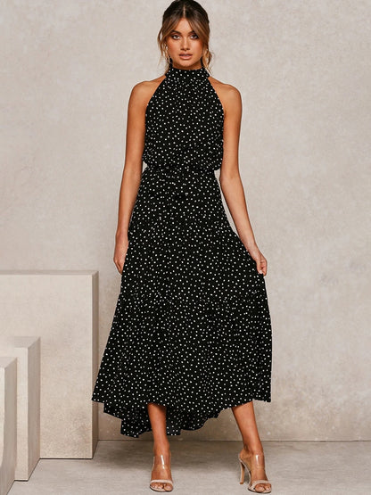 Women's Sexy Halter Polka Dot Strapless Sleeveless Long Dress  (12 Colors / Styles)