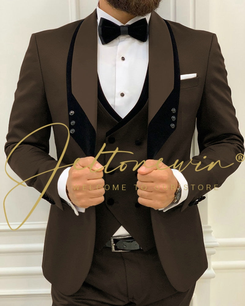 Men's Fashion Wedding Slim Fit 3 Piece Groom Tuxedo Suit - Collection 1 (8 colors)