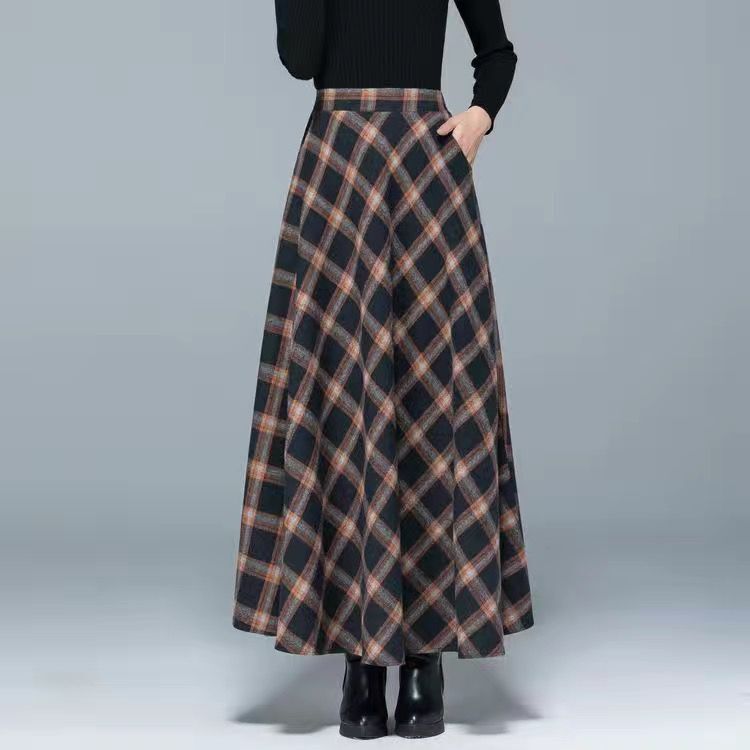 Womens Mid/Long High Waist Basic Wool Elastic A-Line Maxi Skirts (12 Colors)