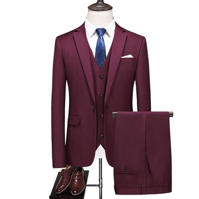 Men's 3 PC (Jacket+Pant+Vest) Poly Viscose Business Formal Solid color Suit - Collection 2 (3 Colors)