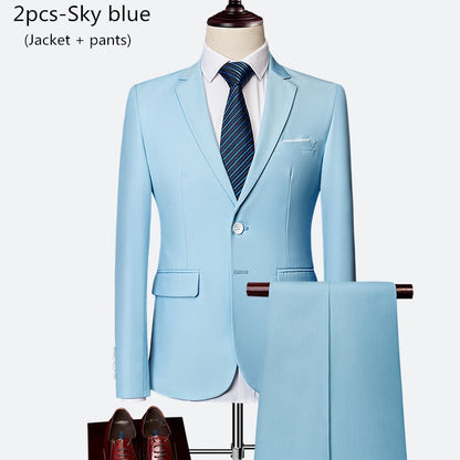 Men's 2 piece slim solid color business office suit (Jacket+Pant) - Collection 2 (7 Colors)