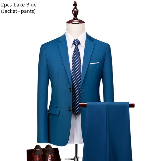 Men's 2 piece slim solid color business office suit (Jacket+Pant) - Collection 1 (7 Colors)