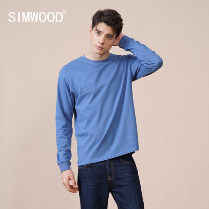 Men's Solid Color 100% Cotton O-neck Long Sleeve High Quality T-shirt (4 Colors)