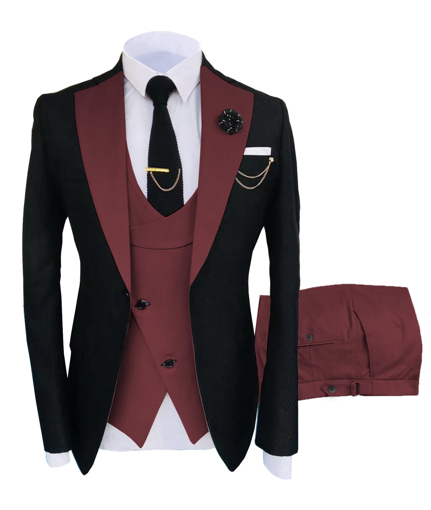 Men's Luxury Party Groomsmen Regular Fit Tuxedo 3 Peice Set Jacket+Trousers+Vest - Collection 1 (7 Colors)