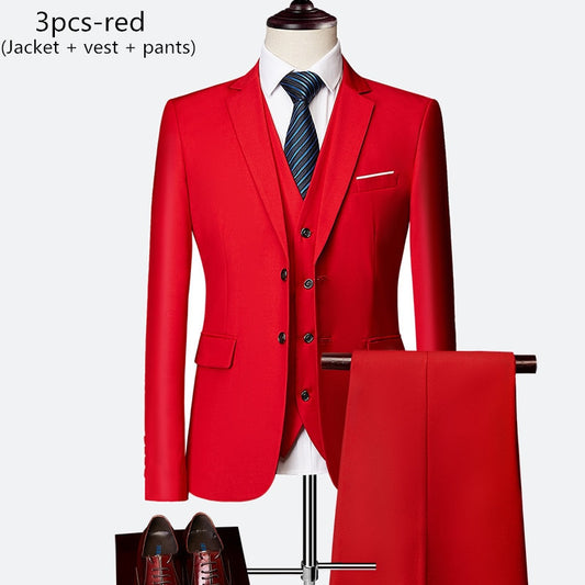 Men's 3 piece slim solid color business office suit (Jacket+Pant+Vest) - Collection 2 (7 Colors)