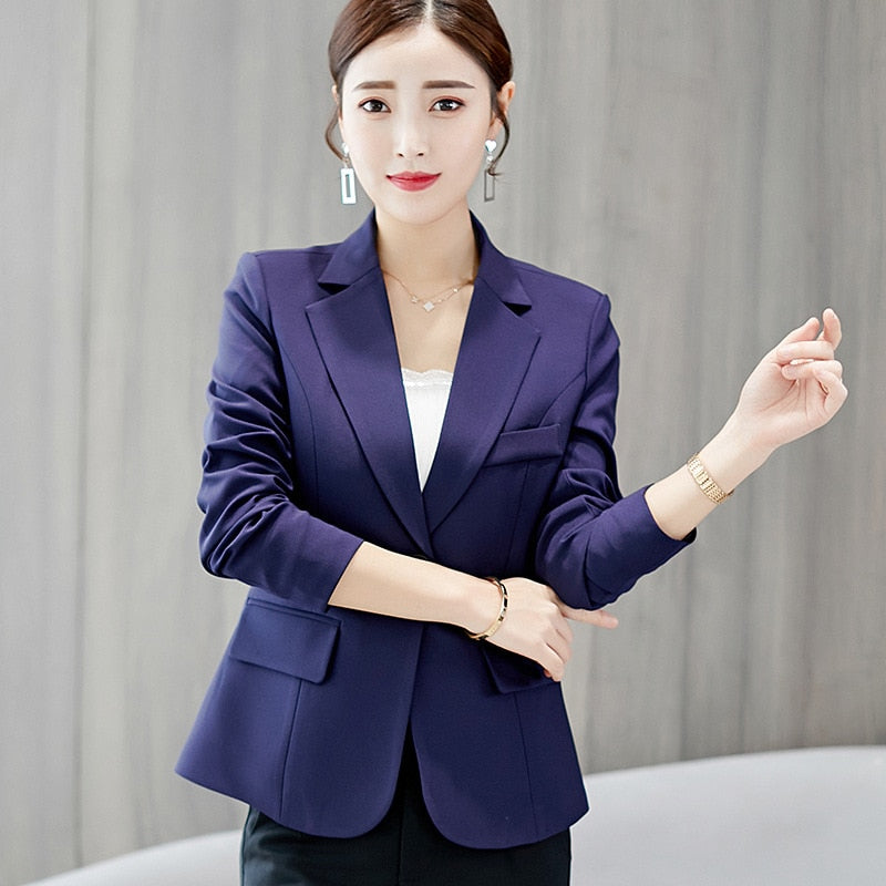 Women's Formal Single Button Notched Slim Pocket Blazer (10 Colors)