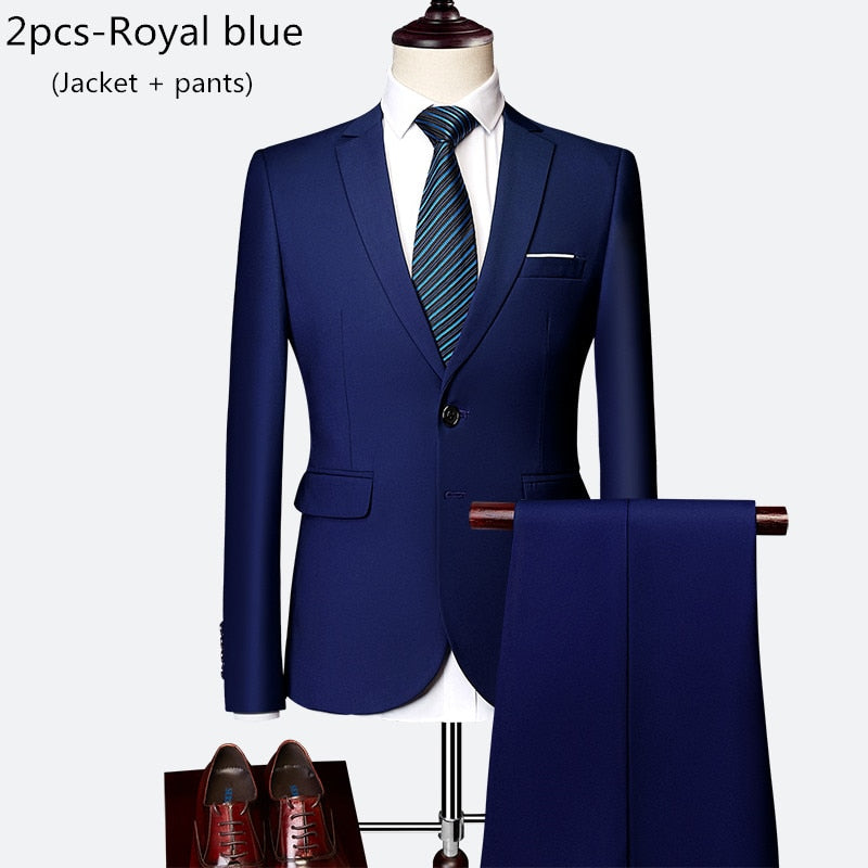 Men's 2 piece slim solid color business office suit (Jacket+Pant) - Collection 1 (7 Colors)