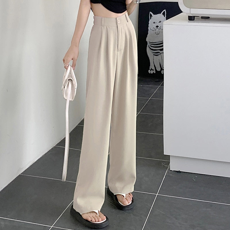 Women's Solid Color Loose Straight Wide Leg High Waist Pants (6 Colors)