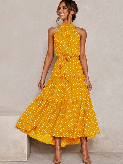 Women's Sexy Halter Polka Dot Strapless Sleeveless Long Dress  (12 Colors / Styles)