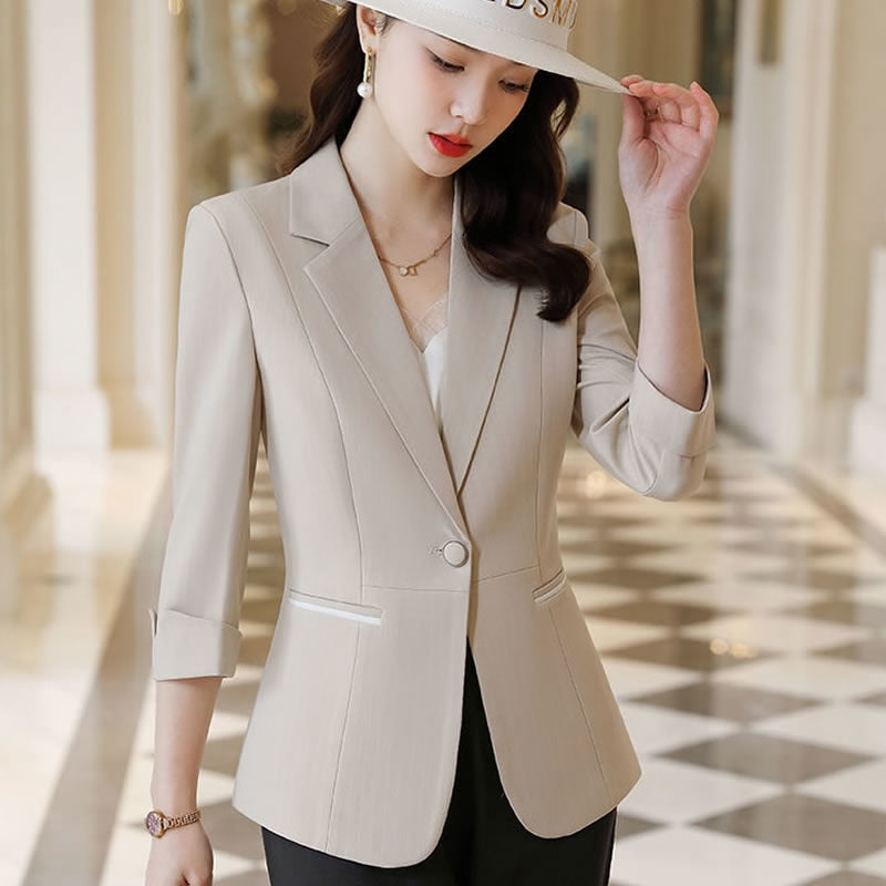 Women's Three Quarter Sleeve Elegant Casual Office Single Button Blazer (3 Colors)