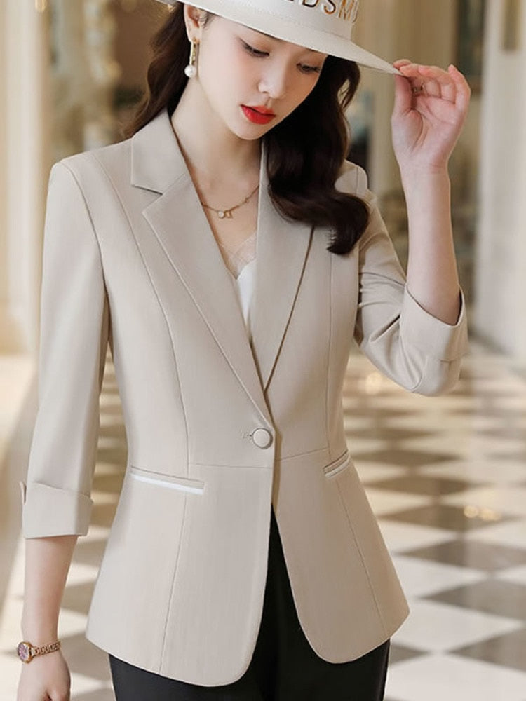 Women's Three Quarter Sleeve Elegant Casual Office Single Button Blazer (3 Colors)