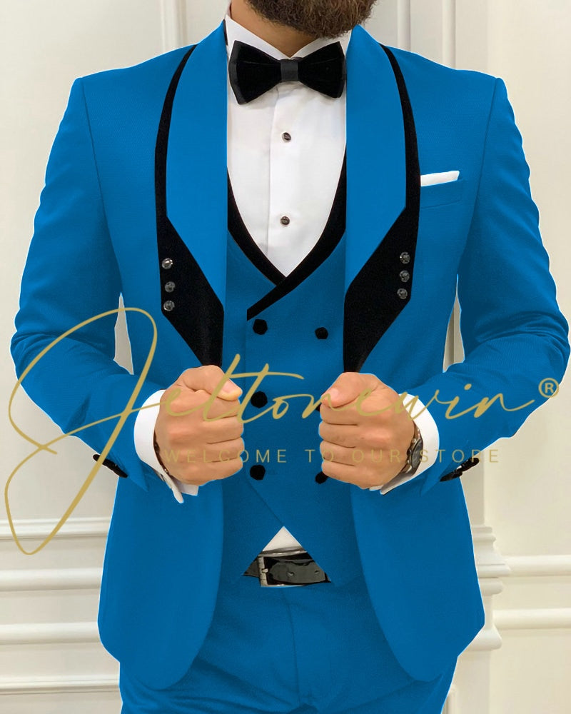 Men's Fashion Wedding Slim Fit 3 Piece Groom Tuxedo Suit - Collection 1 (8 colors)