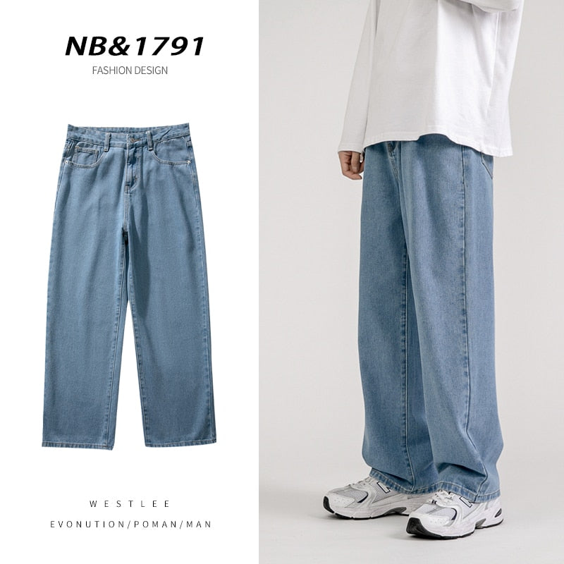 Men's Korean Fashion Baggy Wide-leg Straight Denim Jean (5 Colors)