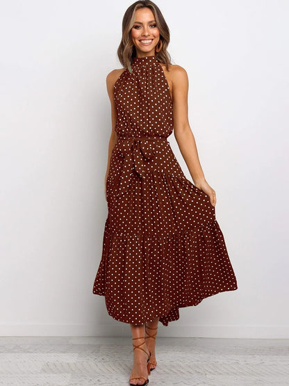 Women's Sexy Halter Polka Dot Strapless Sleeveless Long Dress  (12 Colors / Styles)