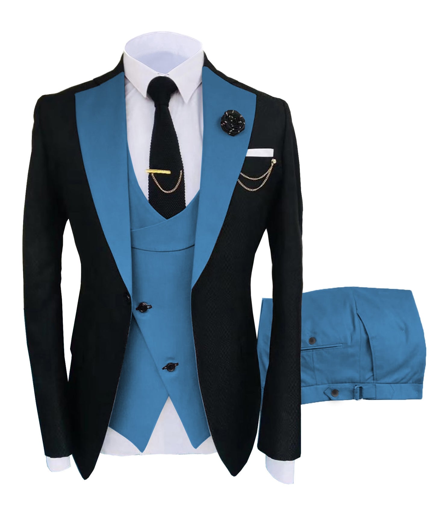 Men's Luxury Party Groomsmen Regular Fit Tuxedo 3 Peice Set Jacket+Trousers+Vest - Collection 3 (6 Colors)