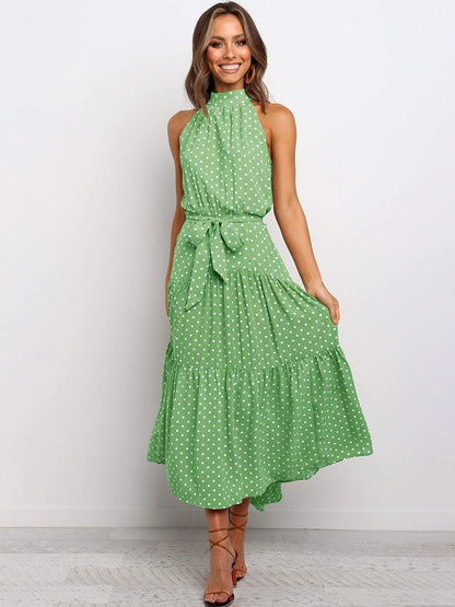 Women's Sexy Halter Polka Dot Strapless Sleeveless Long Dress  (12 Colors / Styles)