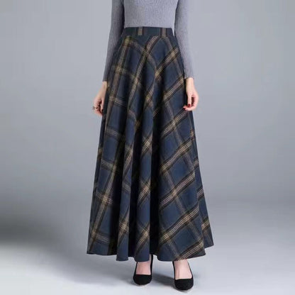 Womens Mid/Long High Waist Basic Wool Elastic A-Line Maxi Skirts (12 Colors)