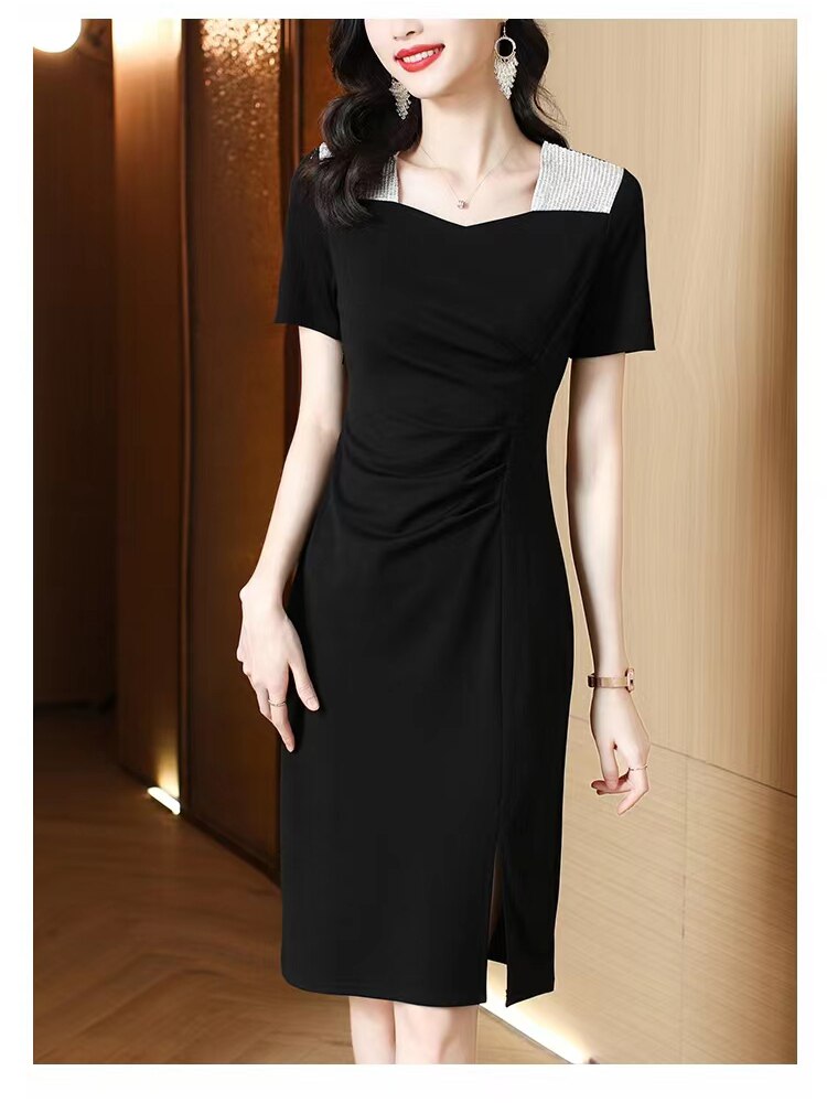 Women's Slim Sexy V-neck Patchwork Office Bodycon Dress (4 Styles)