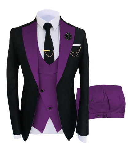 Men's Luxury Party Groomsmen Regular Fit Tuxedo 3 Peice Set Jacket+Trousers+Vest - Collection 2 (7 Colors)