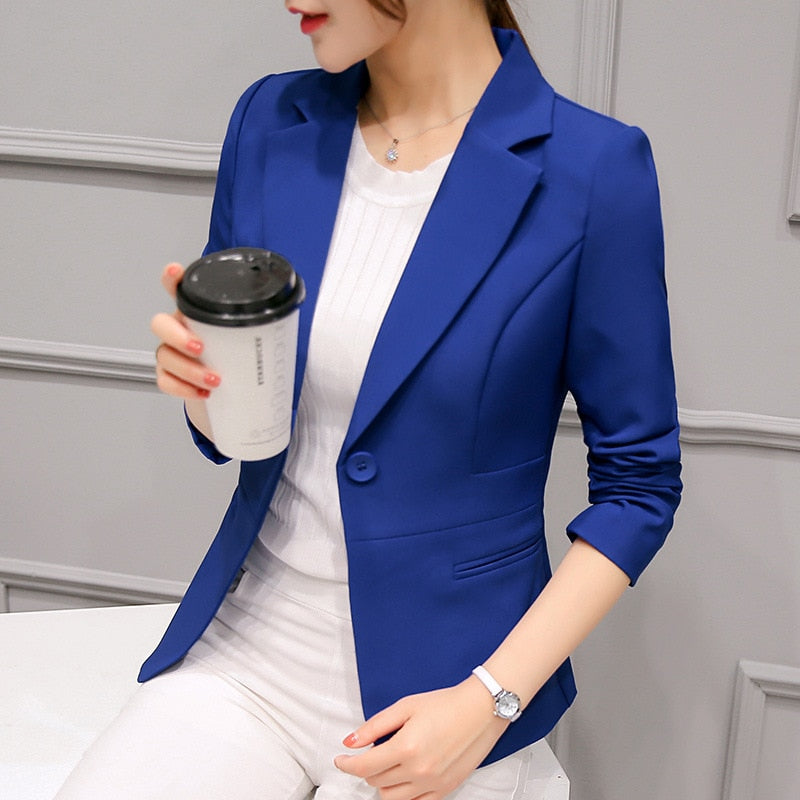 Women's Formal Single Button Notched Slim Pocket Blazer (10 Colors)