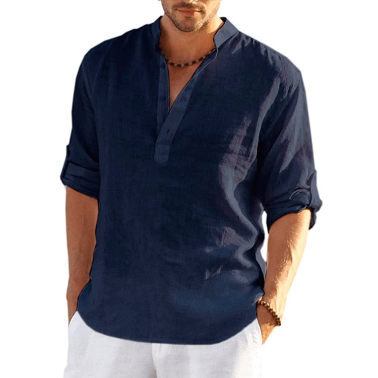 Men's Linen/Cotton Long Sleeve Solid Color Casual Shirt (12 Colors)